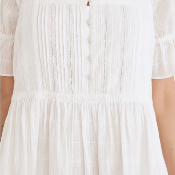 Madewell Puff Sleeve Drawstring Cream Textured Button-Front Top | Medium - Picture 2 of 10